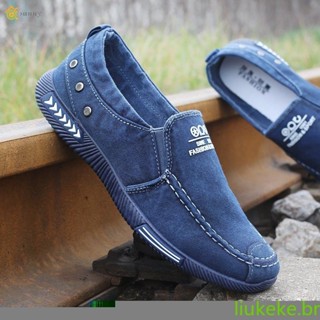 Homens Moda Jeans Tênis De Lona Sapatos Deslize Em Mocassins Casuais Respirável WPEx Verão 64123