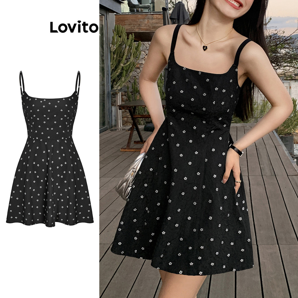 Lovito Casual Vestido Feminino Floral Plissado com Laço Traseiro L68ED147 (Multicolorido)