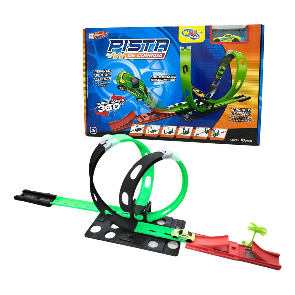 Super Pista de Carrinhos Duplo Looping 360º Carrinho Tipo Hotwheels Radical