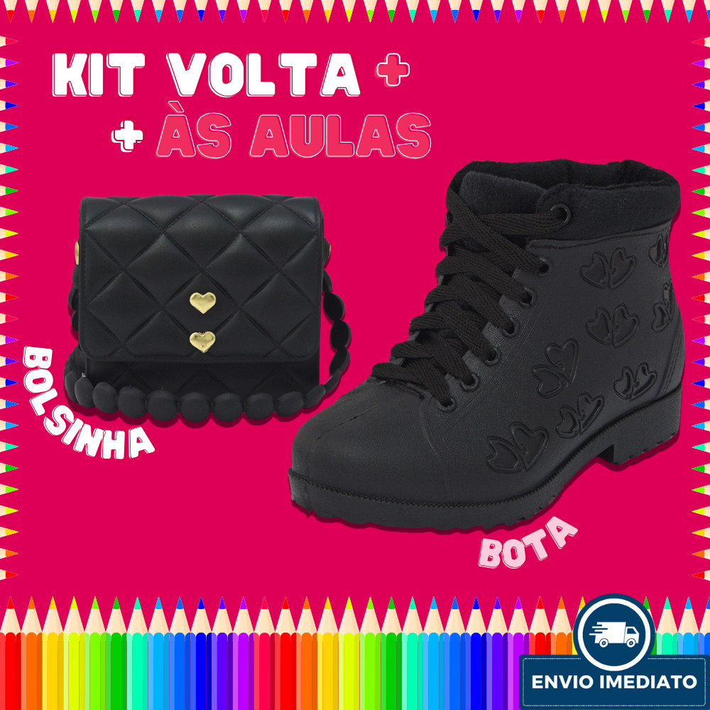 Kit Bolsinha e Bota infantil Feminina Outono Inverno Bolsa Transversal Escolinha Passeios Promoção