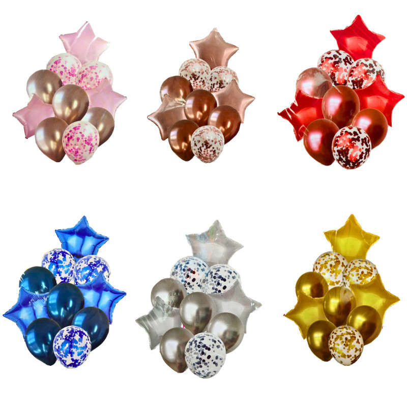 Kit de Balões Estrela e balaos Metalizados e Látex com 10Pcs