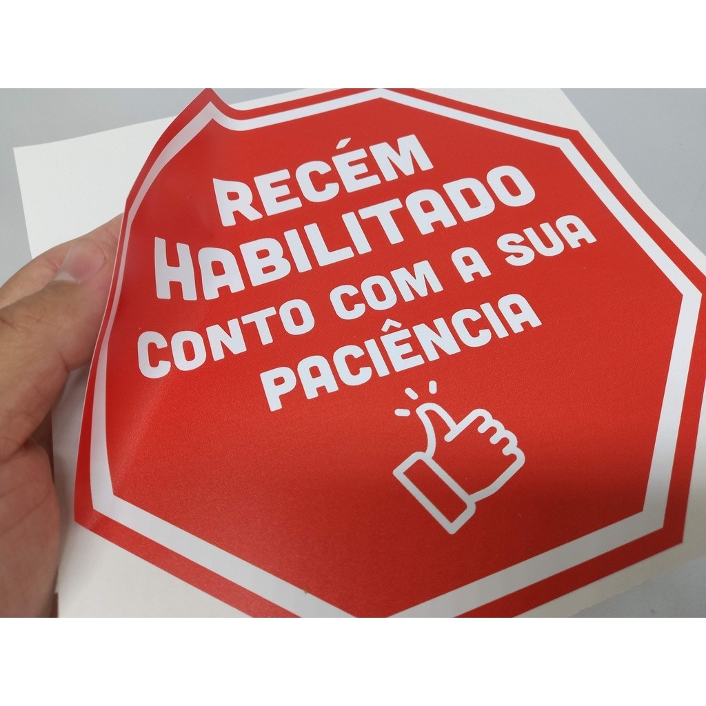 Adesivo Recém Habilitado - Mod. Placa Sinalização Vermelha (Colagem Externa P/ Lataria) Vinil de Qualidade / Proteção UV
