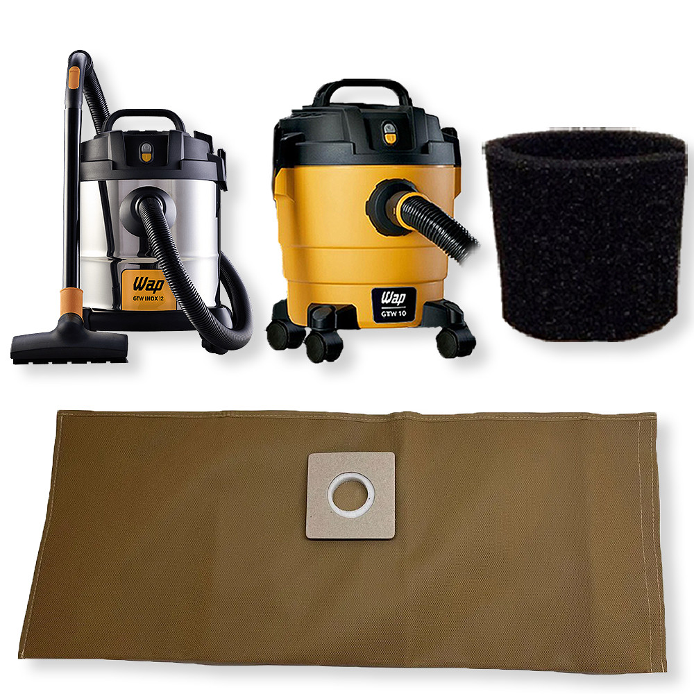 Saco Refil Cartucho Reutilizável + Filtro Permanente para Aspirador de Pó Wap GTW 10 e GTW Inox 12