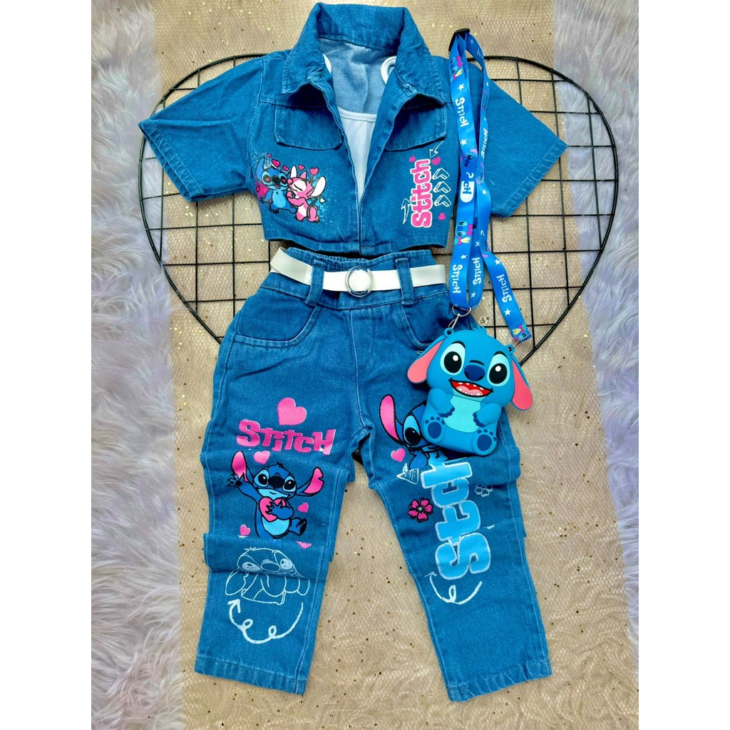 Roupa infantil Stitch menina blogueirinha Conjunto calça 4 peças