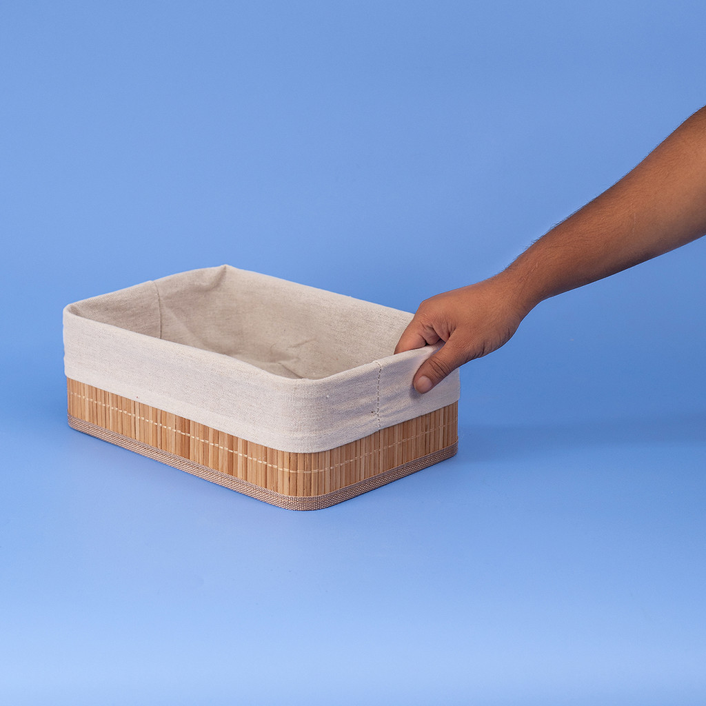 Detalhes do Cesto retangular de bambu com forro 33cm - Oikos