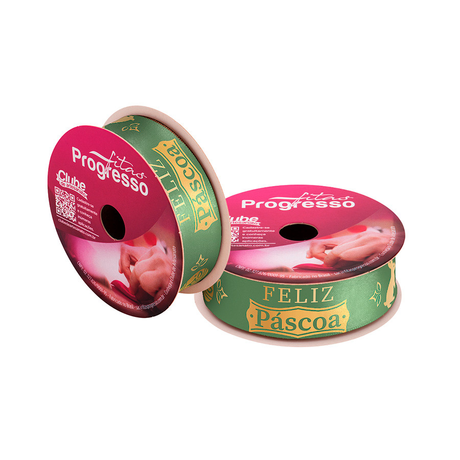 Fita de Cetim 10m x 22mm - Cor 1049 - Feliz Páscoa Verde - Rolo 10 metros  - 1 unidade - Progresso - Rizzo em Oferta na Shopee