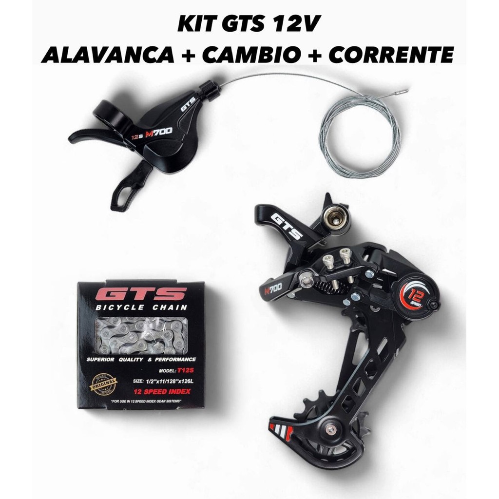 Kit Cambio Traseiro 12V GTS + Corrente GTS + Alavanca Transmissão Bike Bicicleta Mtb M700