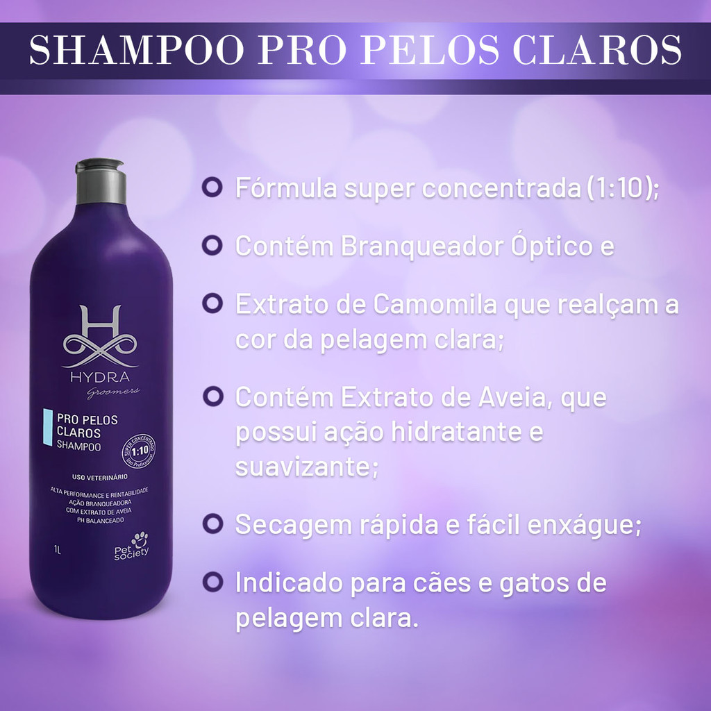 Shampoo Pro Pelos Claros Hydra 1L Concentrado Cão/Gato — imagem 2 de 2