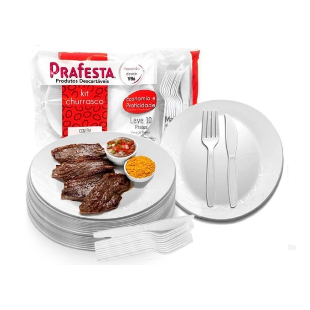 10 Kit Churrasco Faca Garfo Prato Descartável 30 Un em Oferta na Shopee