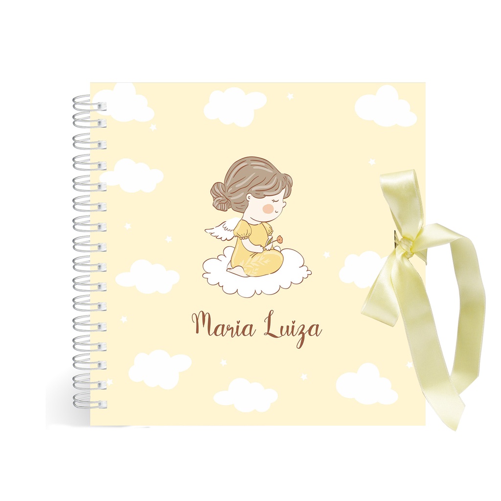 Álbum de Fotos do Bebê Batizado Católico Batismo Personalizado Amarelinho