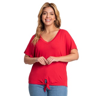 Blusa Feminina Plus Size Decote V Secret Glam Vermelho