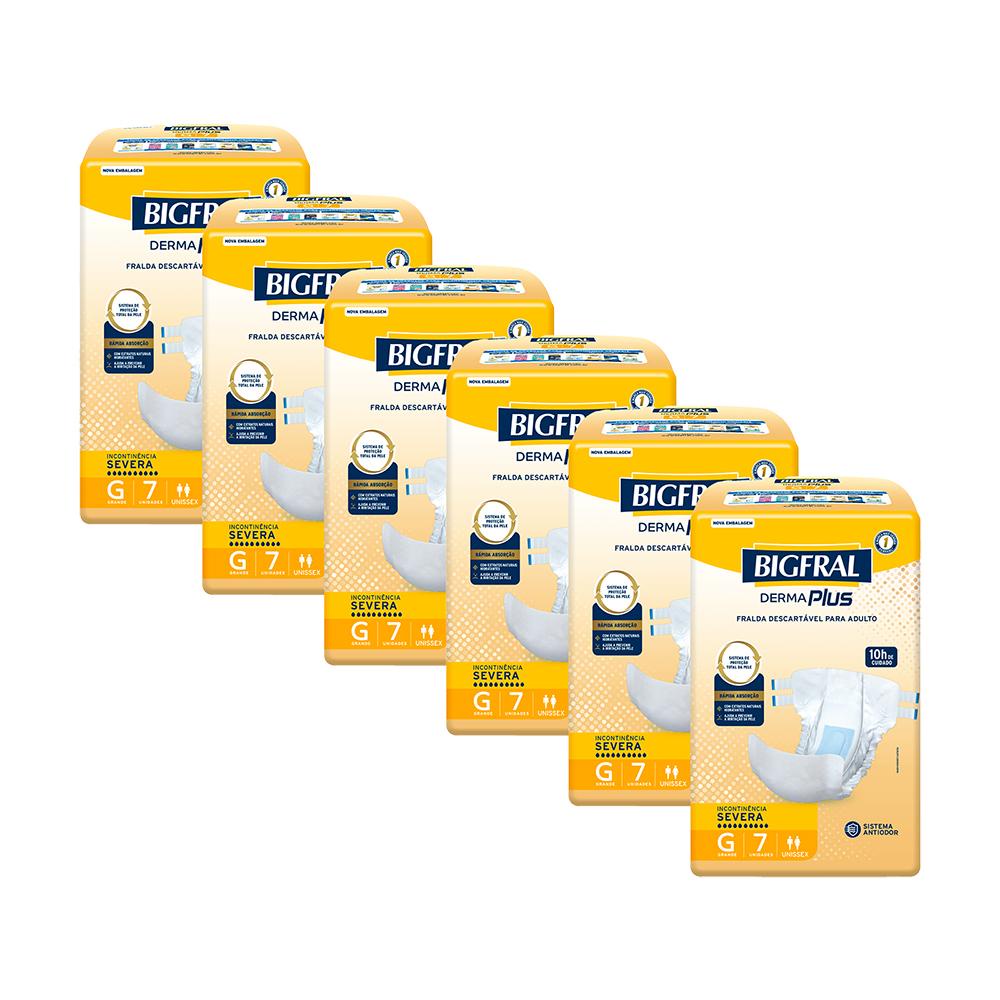 Kit 6 Fraldas Geriátricas Bigfral Derma Plus G com 7un cada em Oferta na Shopee