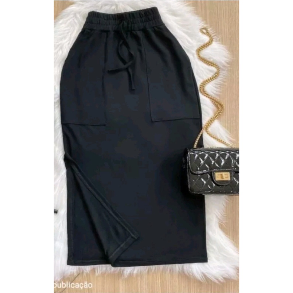 Saia Moletinho com Fenda Lateral Malibu Saia Midi cores novas tendencia  Promoçao atacado.