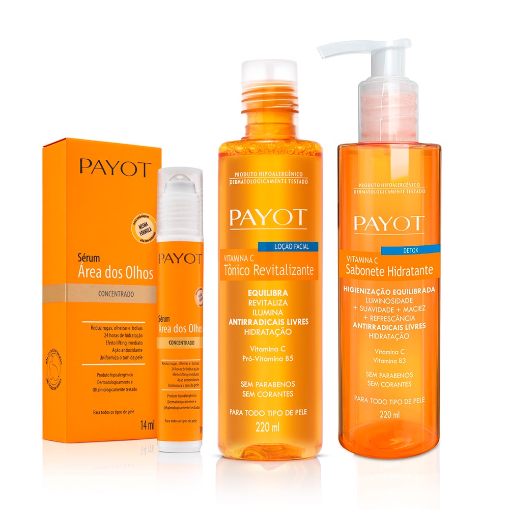 Kit Limpeza Tonificação e Tratamento Olhos Vitamina C Payot