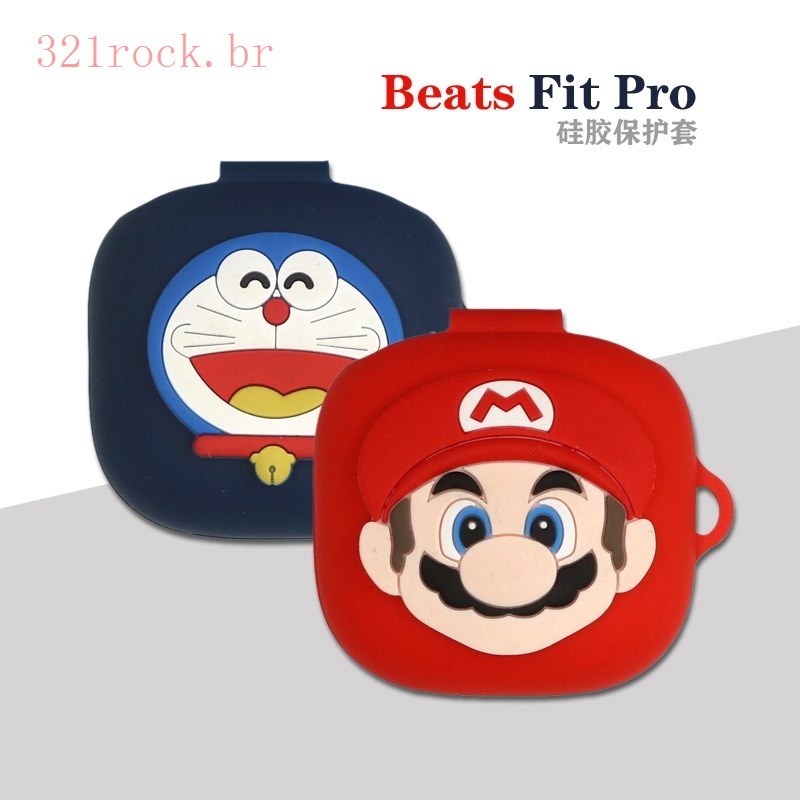 Adequado para Beats Fit Pro Fone de ouvido Bluetooth sem fio Capa protetora para fone de ouvido Bluetooth Trendy Cute Cute Cute Cartoon Blue Cat Mushroom Dinossauro Camélia Capa macia de Silicone