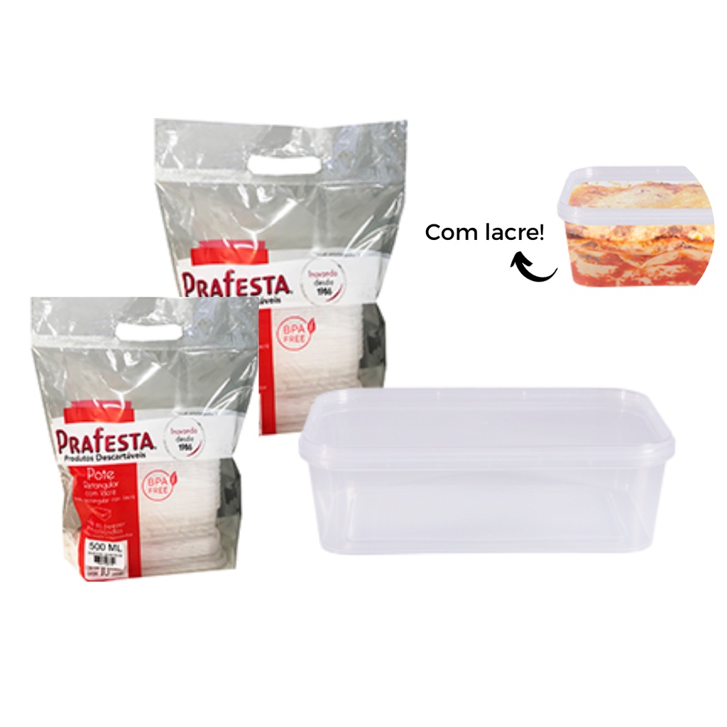 Kit 2 Pacotes Potes Retangulares 350/ 500 ml Lacre Microondas E Freezer 20 un em Oferta na Shopee