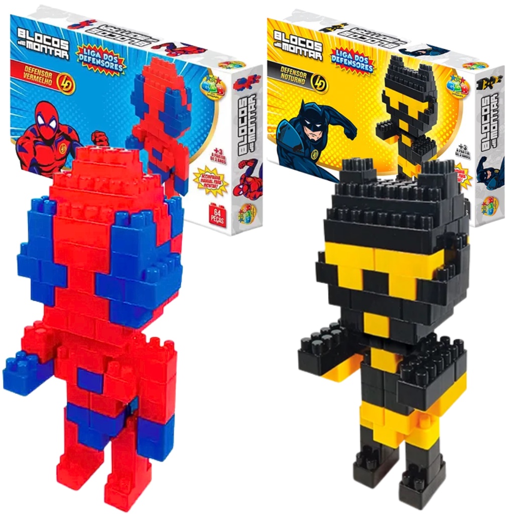 Blocos De Montar Infantil 64 Peças Heróis Brinquedo Com Manual Didático Super Herói Defensores Peça De Encaixar Spider Man Bataman Homem Aranha Vingadores Avengers Para Crianças Menina Menino Jogo De Encaixes Brinquedos GGB