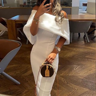 Vestido de manga esbelto feminino com estampa de ombro e quadril sexy