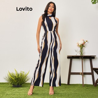 Lovito Casual Macacão Feminino com Estampa Listrada LBA05114 (Azul)