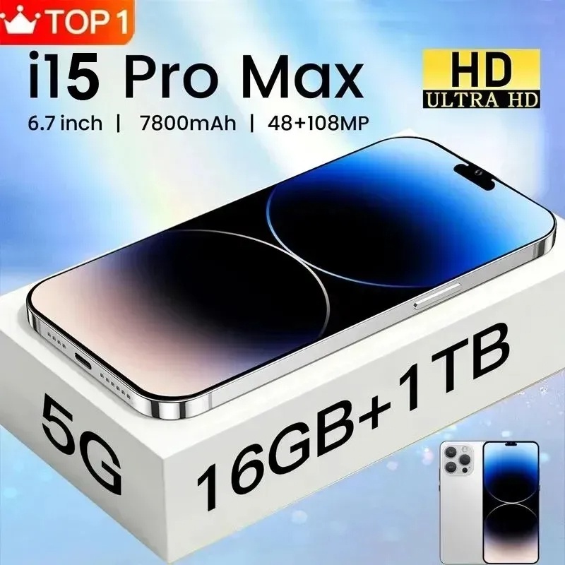 100 % original Novo smartphone i15 Pro Max De 7,3 Polegadas De Reconhecimento facial Em Tela Cheia 16GB + 1TB Versão global 4G 5G