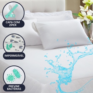 Kit 2 Capas Protetoras De Travesseiro Kacyumara Impermeável 100% Algodão Com Zíper Antialérgico em Oferta na Shopee