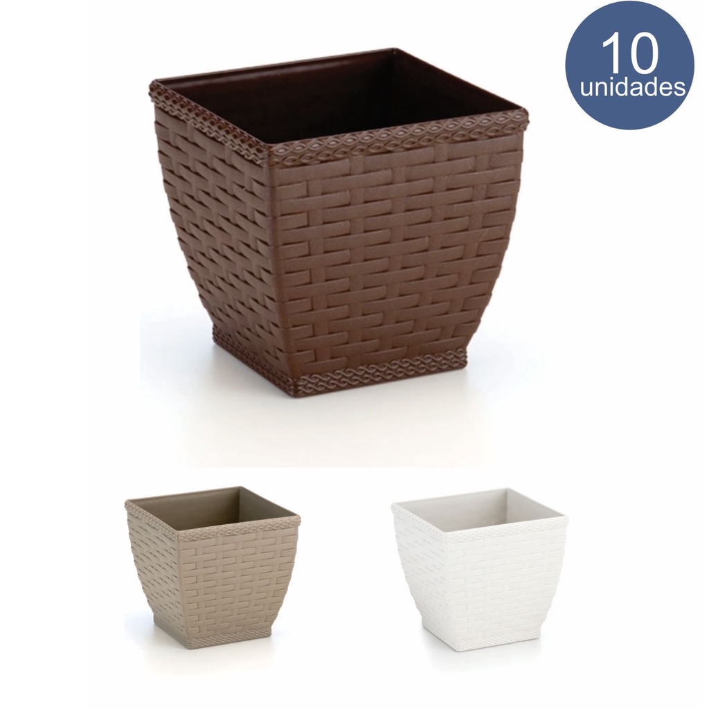 Cachepos Rattan Quadrado Mini - Kit 10 Unidades Vaso Azaleia Orquidea em Oferta na Shopee