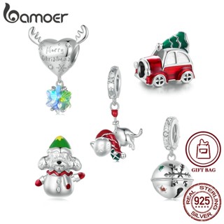 Bamoer 925 Sterling Sliver Charms Pendants Feliz Natal Elk Kitten Bell Snowman Coleção Acessórios Para Pulseiras DIY