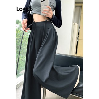 Lovito Boho Calça Feminina Lisa Amarrada L71ED114 (Cinza Escuro)