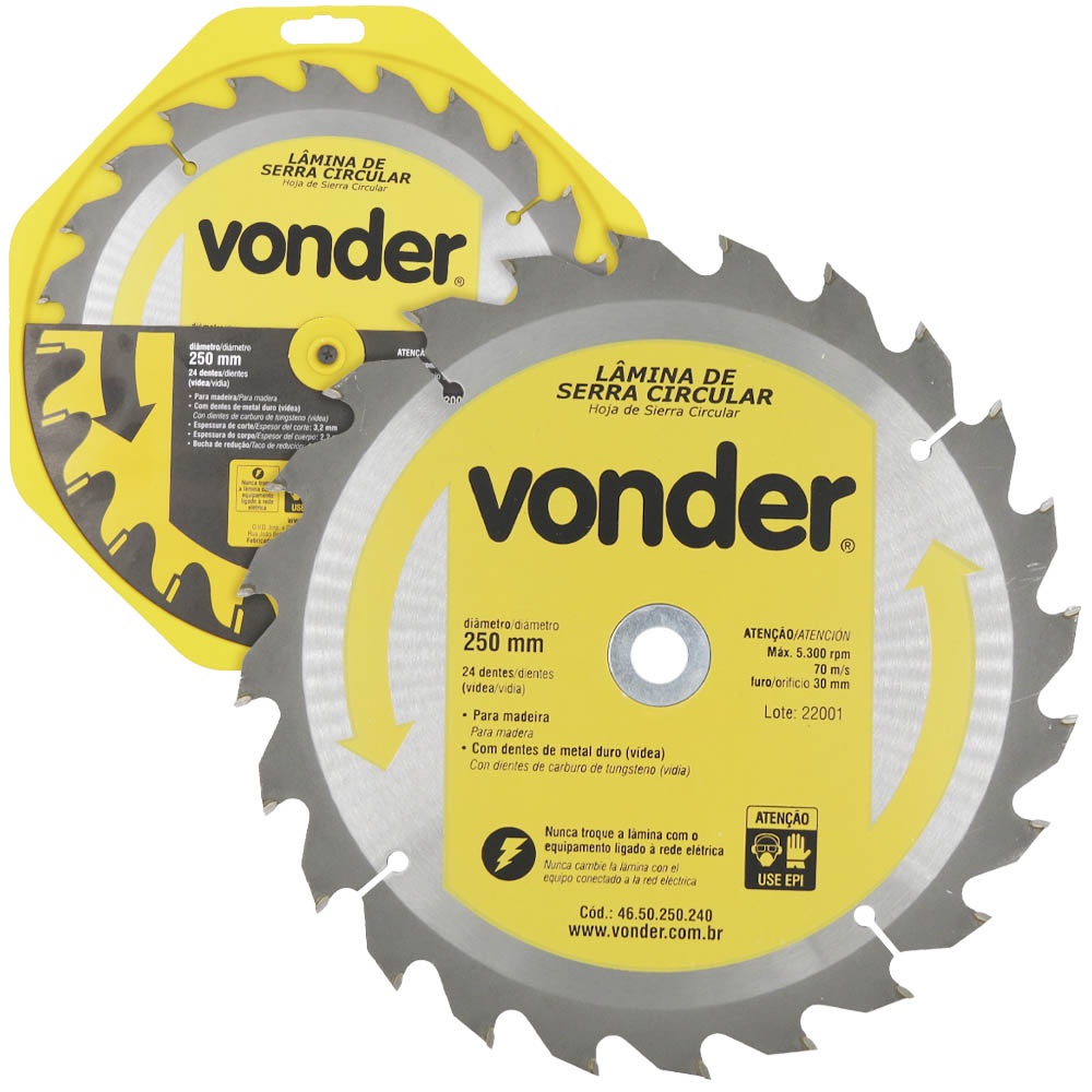 Lâmina de Serra Circular 250x30mm 24 Dentes Vídea Vonder