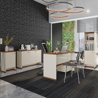 Conjunto Escritório Office Escrivaninha Balcões Gaveteiro Berlin - ViaNossa