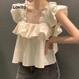Lovito Blusa Casual Simples com Babados para Mulheres LNE16244 (Alperce)
