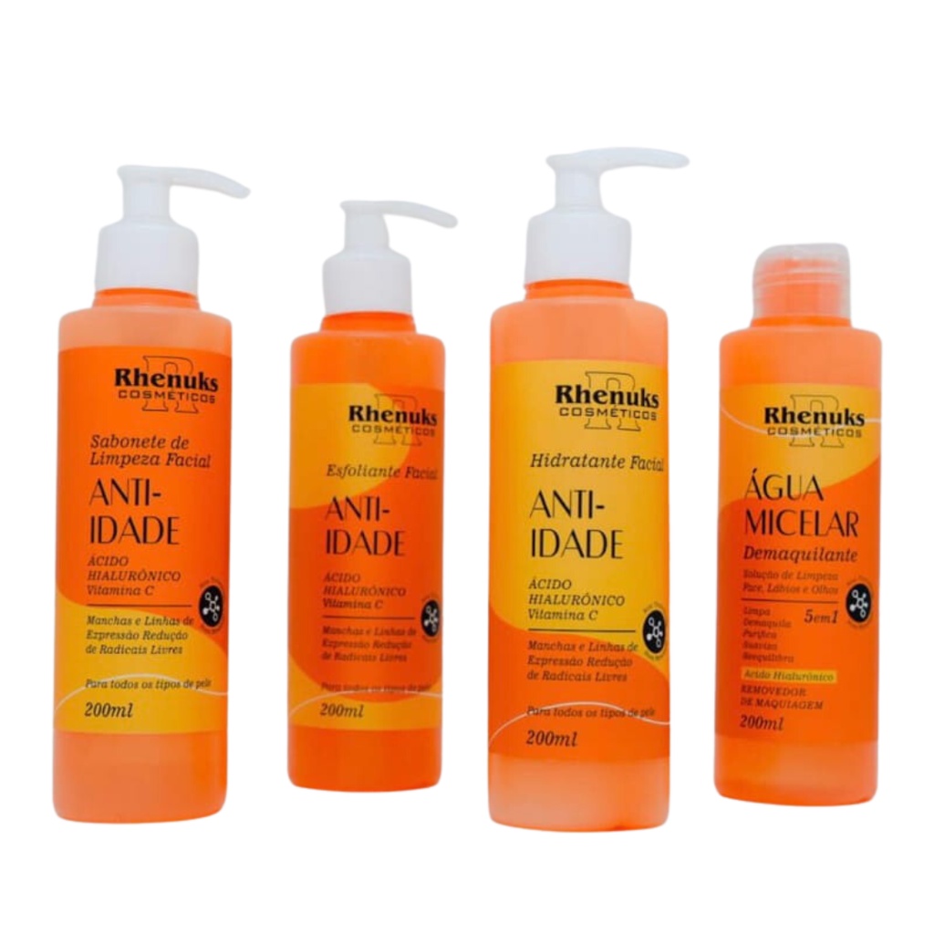 SKIN CARE ANTI IDADE COM SABONETE HIDRATANTE ESFOLIANTE DEMAQUILANTE - KIT FACIAL RHENUKS
