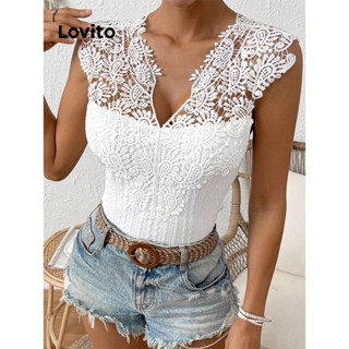 Lovito Blusa Casual com Mesh de Contraste e Laço Frontal para Mulheres LBL06066 (Branco)
