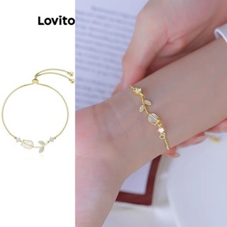 Lovito Elegante Padrão Floral Metal Strass Olho De Gato Pedra Tulipa Esqueleto Pulseira Ajustável Para Mulheres LFA09176