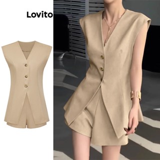 Lovito Elegante Conjunto de Calça com Botões Frontais e Bolsos para Mulheres L74ED221