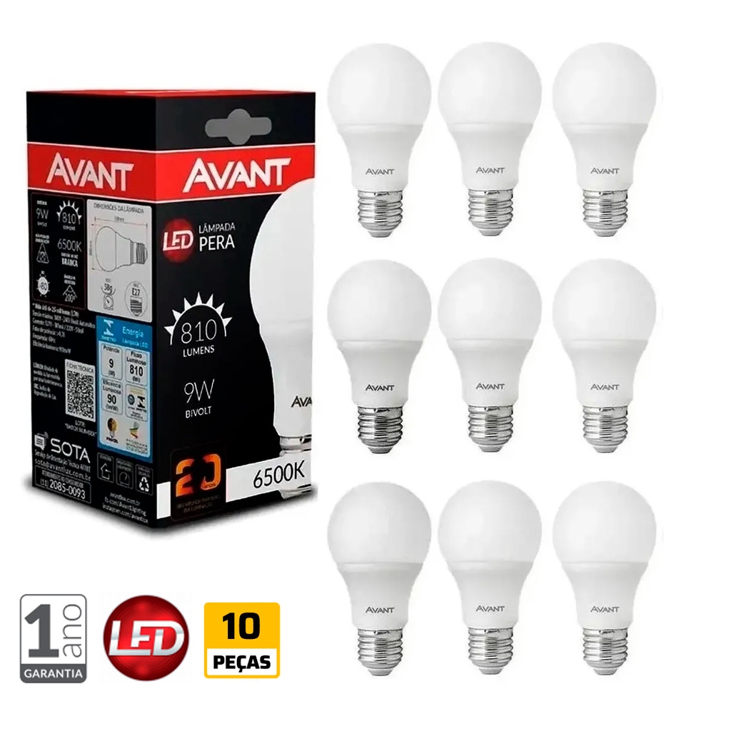 Kit 10 Lâmpadas Led 9w Bulbo Soquete E27 Bivolt Avant