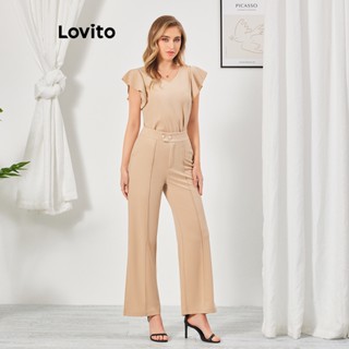Lovito Conjuntos Casuais De Calças De Manga Bufante Simples Para Mulheres LBL07033