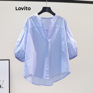 Lovito Casual Blusa com Botões Assimétricos para Mulheres LNE20085 (Azul Claro)
