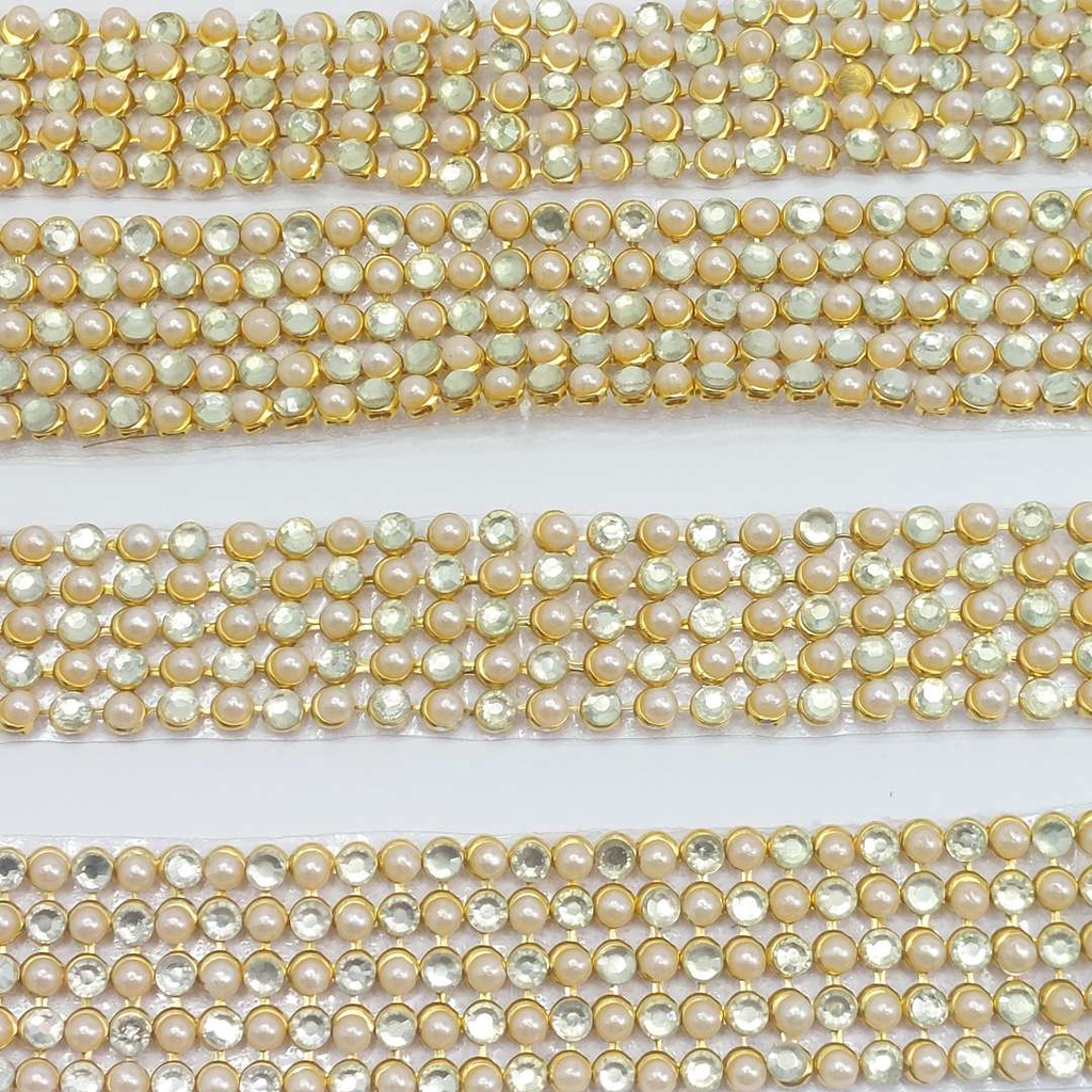 Strass em Manta   1,5x23cm Amarelo e Pérola 3mm para artesanato, roupas, apliques, laços 2x6cm 42173