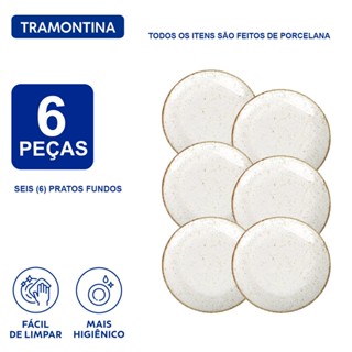 Jogo Pratos Fundos 22 cm Tramontina Rústico Porcelana 6 Peças