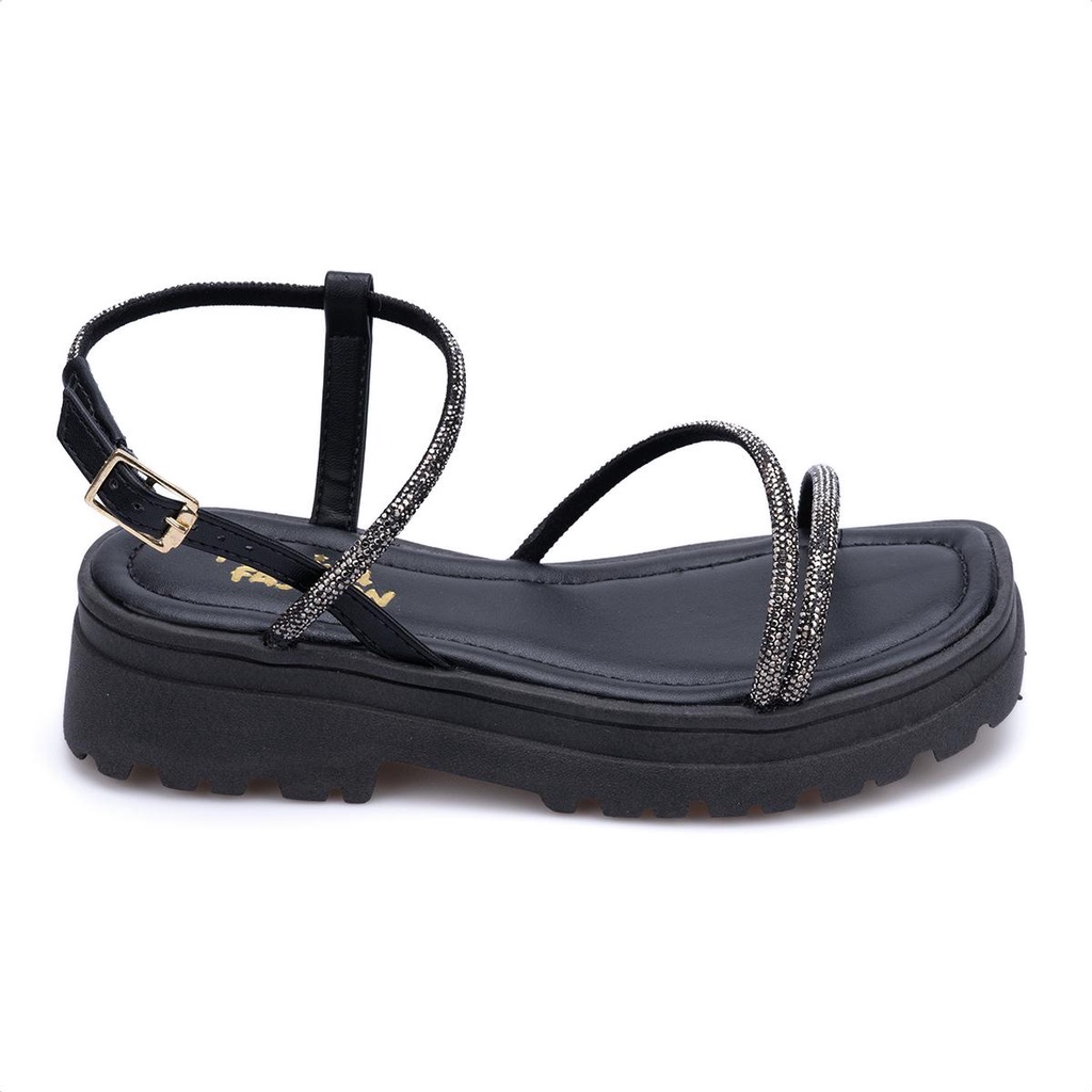 Sandália Menina Fashion Papete Tratorada Tira Strass Brilho Moda - Women Shoes