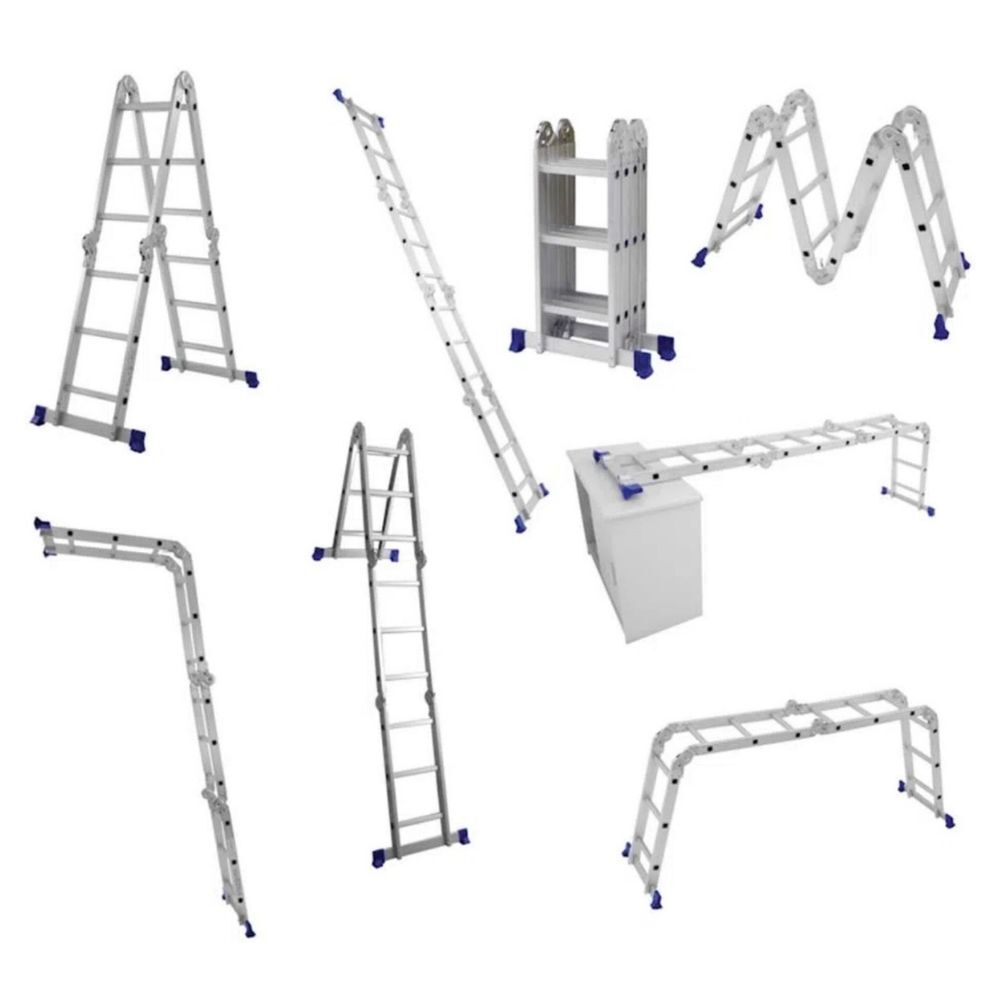 Escada em Alumínio Articulada Dobrável 12 Degraus 4X3 Até 13 Posições Aguenta 150kg Profissional - Home & Living
