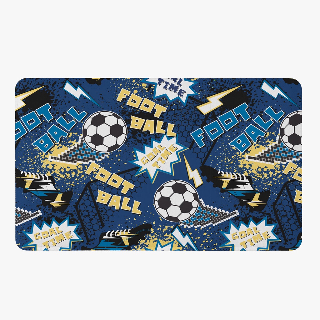 Tapete Para Quarto Infantil Estampado Futebol Goal Azul Marinho/Amarelo 60cm x 40cm - Base Antiderrapante Decoração Esporte Bola Soccer Gol Menino Juvenil Masculino Estampa Desenho
