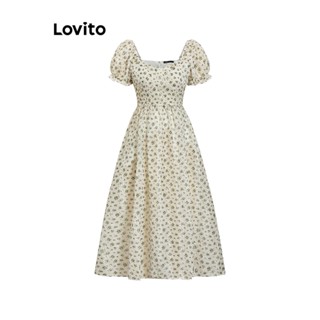 Lovito Vestido Elegante Ditsy Floral Com Acabamento Em Alface Para Mulheres LNE38040 (Damasco)