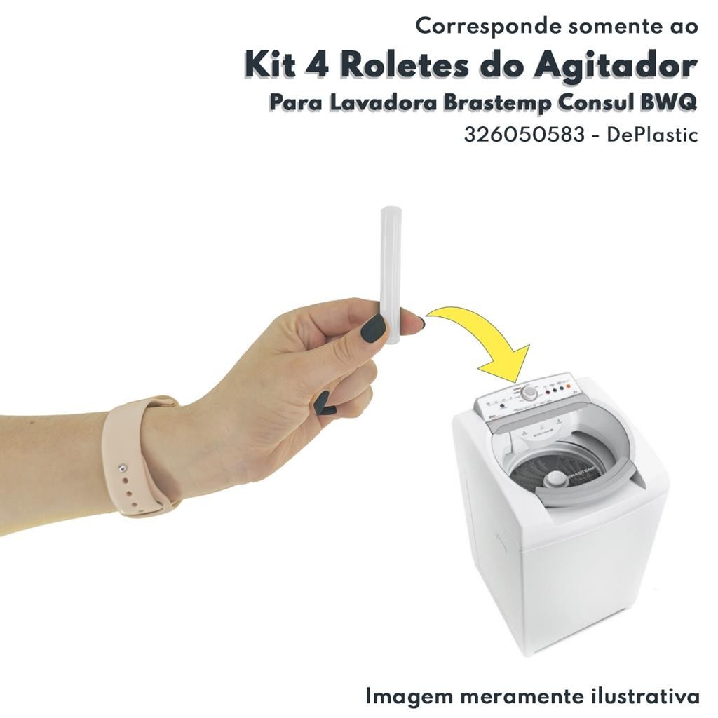 Kit 4 Roletes da Helice do Agitador Lavadora Brastemp Consul CWL10A BWL09A BWF22A CWC24A DePlastic 326050583