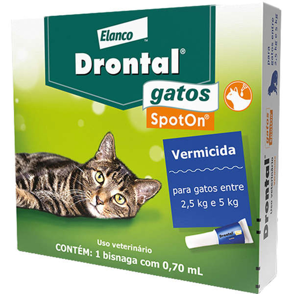 Drontal SpotOn para Gatos de 2,5 Kg a 5 Kg Elanco Vermífugo - 1 Bisnaga em Oferta na Shopee