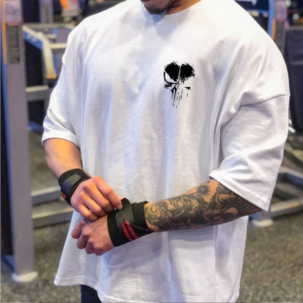 Camisa Oversized Caveira Academia Camisa 100% Algodão Lançamento Fitness