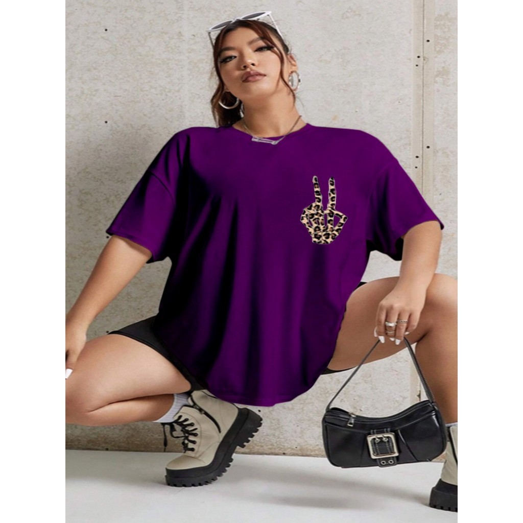 Camiseta Roxa Feminina T shirt Animal Estampa Onça Blusa Oversized Bordado Streetwear Life Style