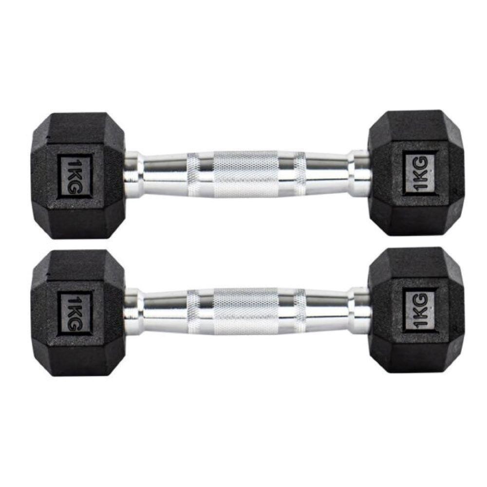 Par Halteres 1kg +1kg Dumbbell Sextavado Emborrachado Pegada Cromada Gallant (GDB01F3B-PT) em Oferta na Shopee