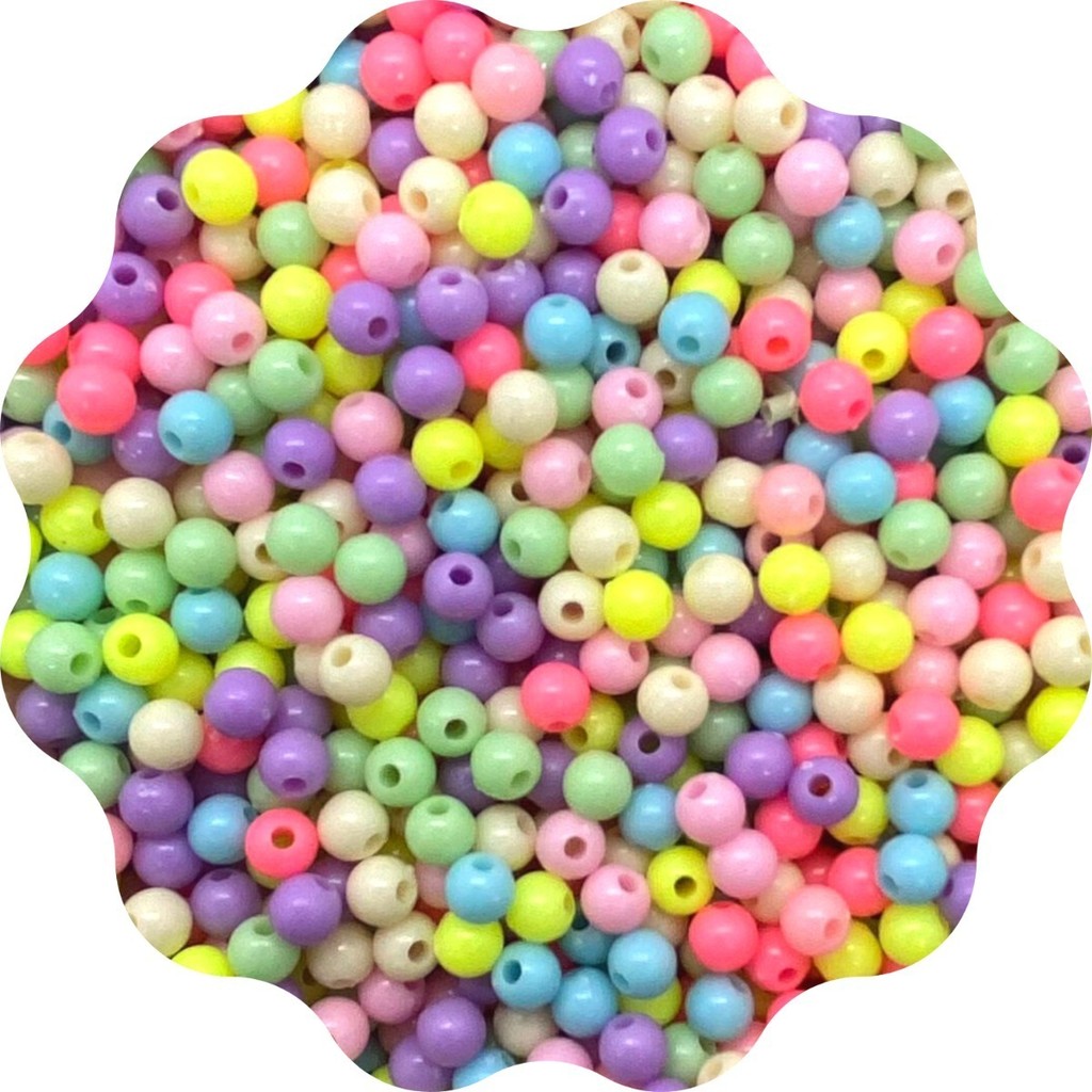 Bola Leitosa Plastica Miçanga Colorida 6mm - 500 Peças Zip